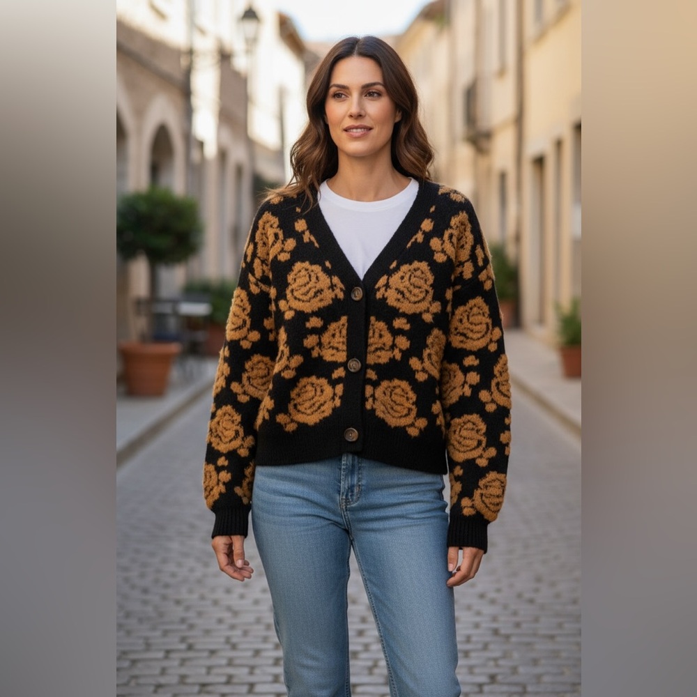 En Creme Floral Jacquard Cardigan